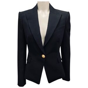 BALMAIN BLACK ONE BUTTON MILITARY STYLE WOOL JACKET